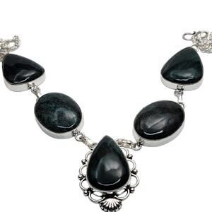 Moss Agate Sterling Silver Necklace - Elegant Shell Design Pendant 22-Inch